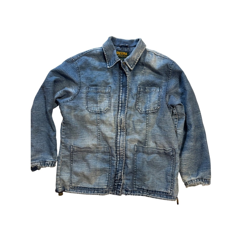 Sierra Trading Post Denim Chore Jacket Blue Utility Barn Coat Distressed Small